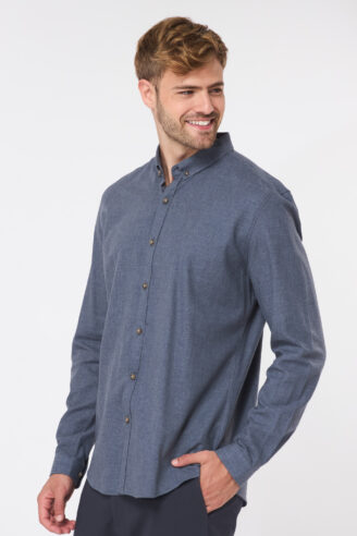 חולצה מכופתרת twill flanel - בז' מלנש